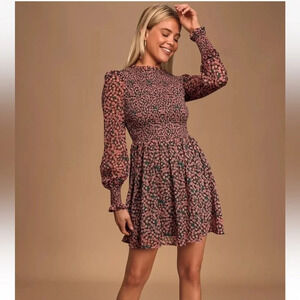 NWT Lulu’s floral forever pink and green smocked skater dress sz sm